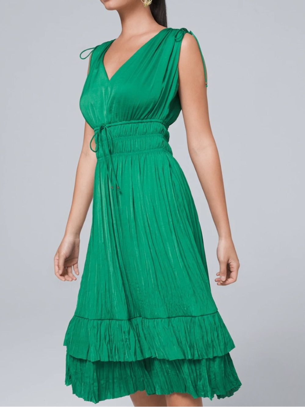 Whitehouse Blackmarket green bow detail flowy dress
